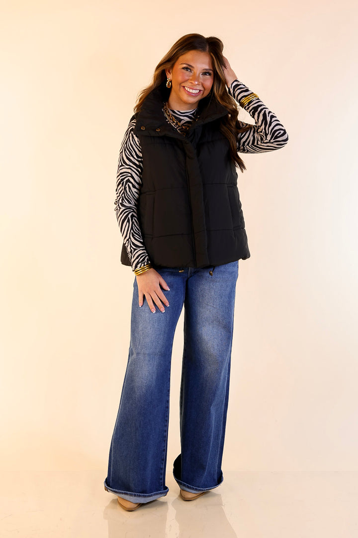 Evergreen Escape High Neck Puffer Vest in Black