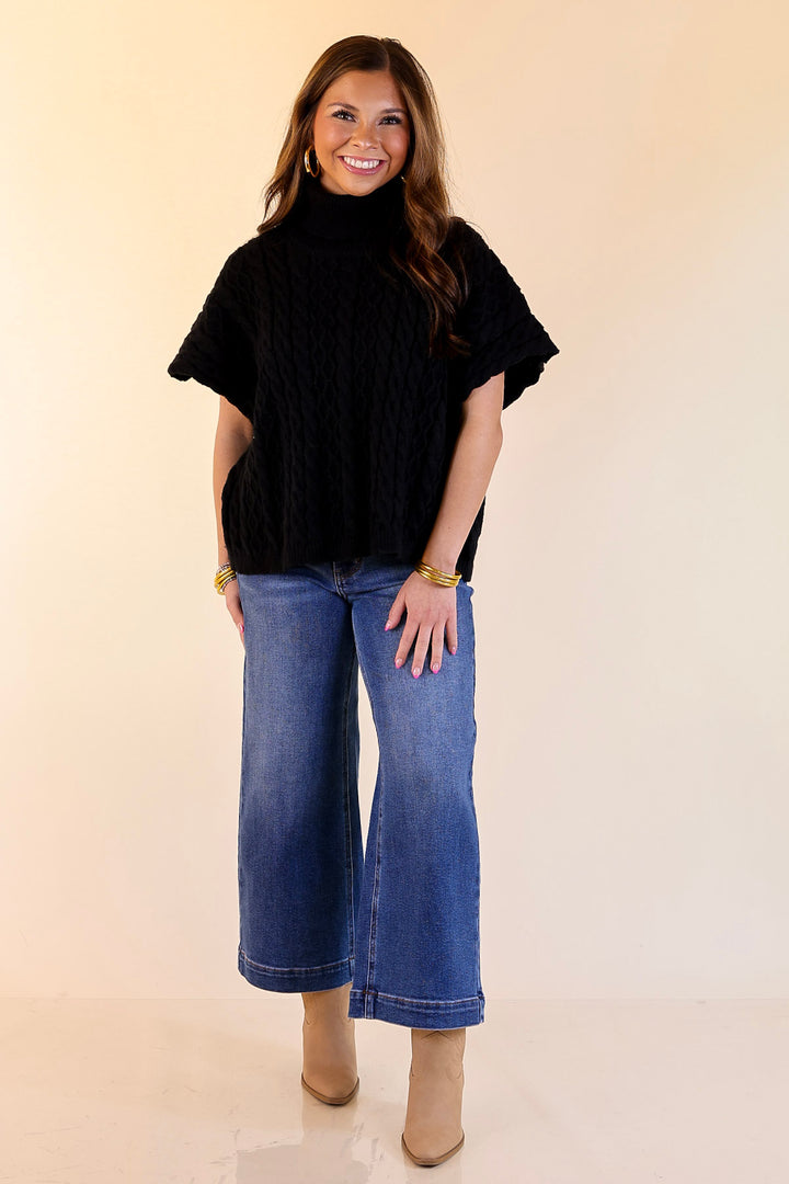 Knit to Be Cable Knit Turtleneck Sweater in Black