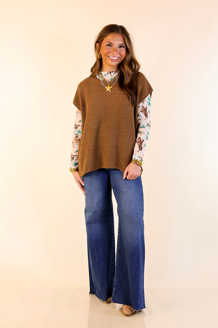 Forever Favorite Oversized Crew Neck Sweater Vest in Camel Brown