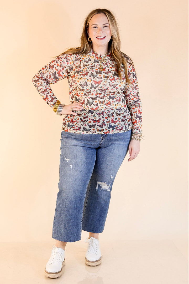 In Full Flutter Butterfly Mesh Top in Cream
