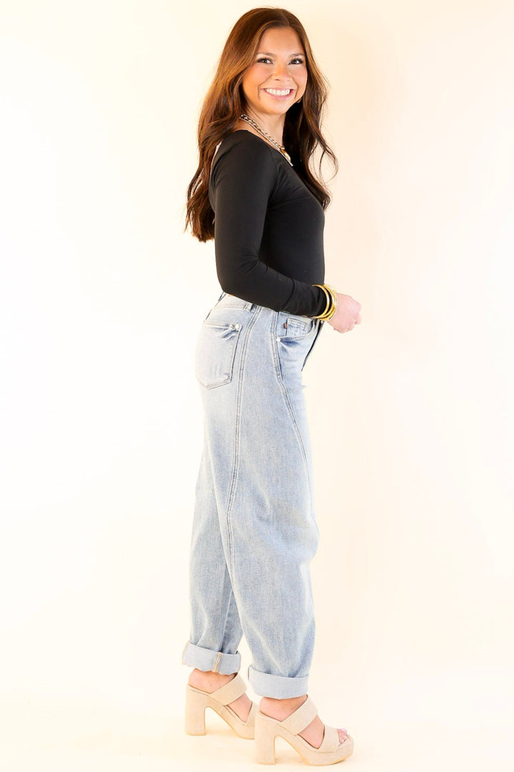 Judy Blue | Hottest Trend Barrel Jean with Side Panel in Medium Wash