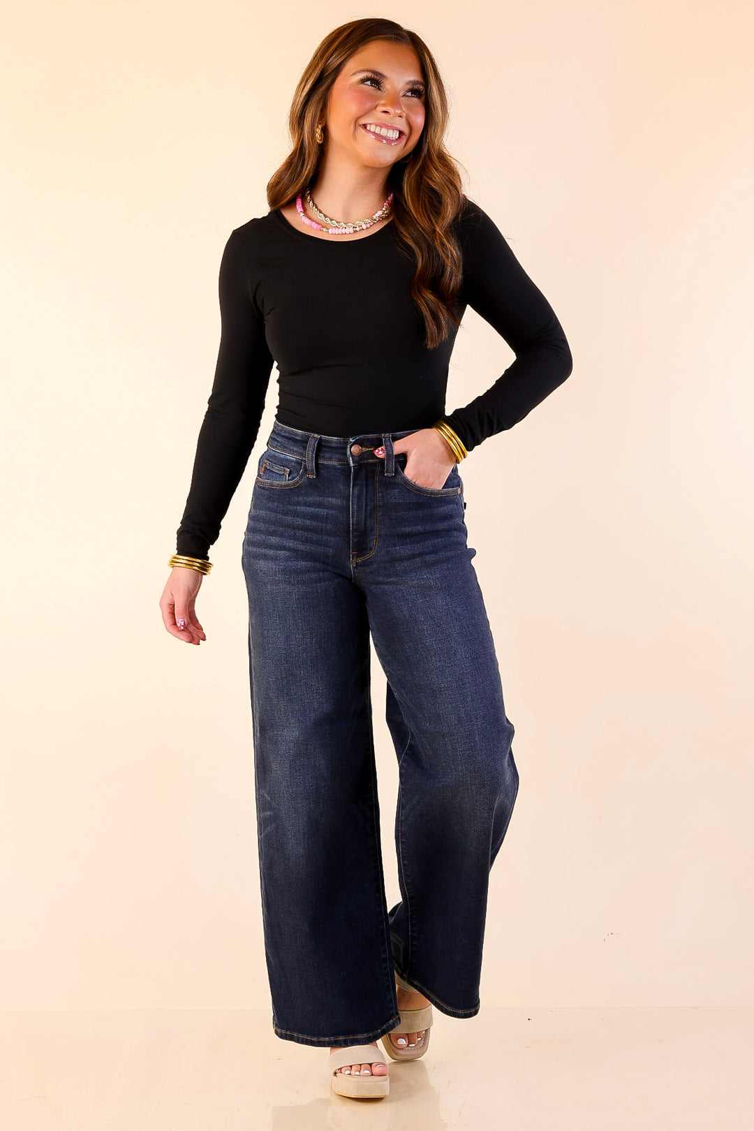 Judy Blue | Naturally Polished Ankle Length Wide Leg Jean in Dark Wash