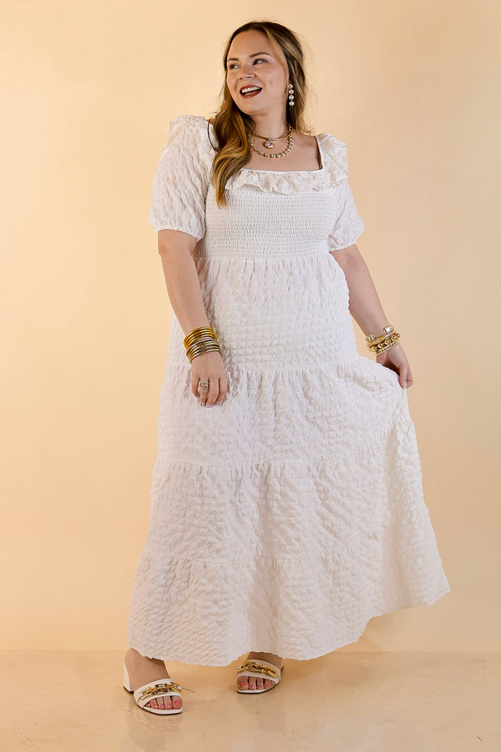 Simply Southern | Radiant Moment Textured Smocked Bodice Tiered Maxi Dress with Puff Sleeves in White