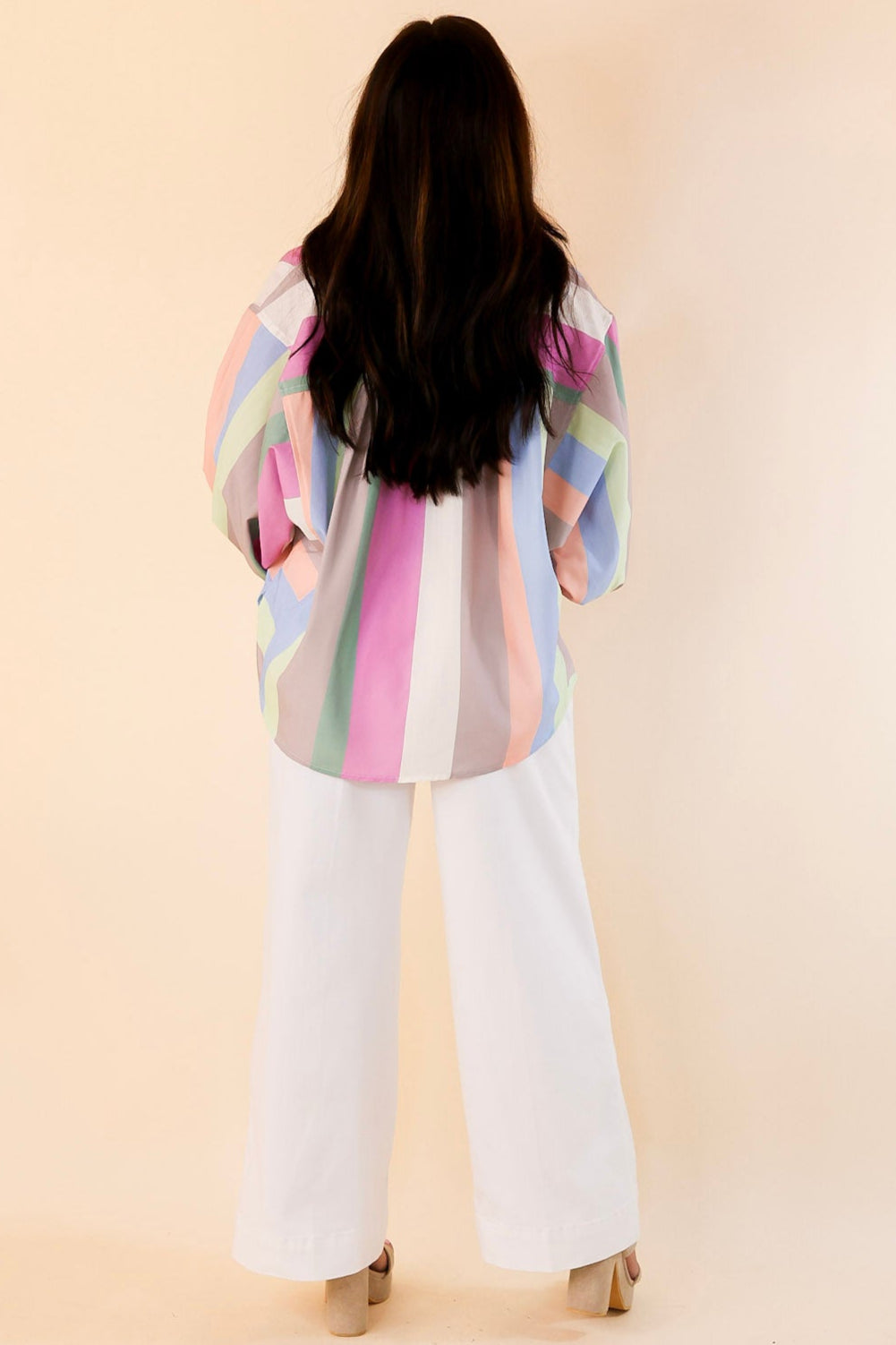 Spring Hues Multicolor Long Sleeve Button Up Top
