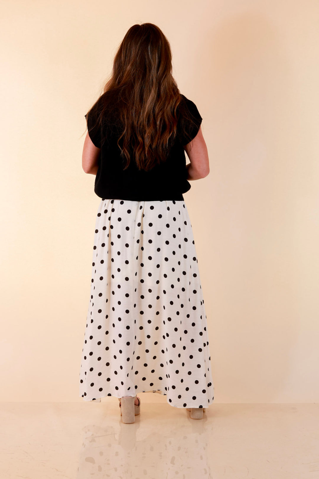 Two Ways to Charm Polka Dot Spaghetti Strap Dress Set with Detachable Black Top in Cream
