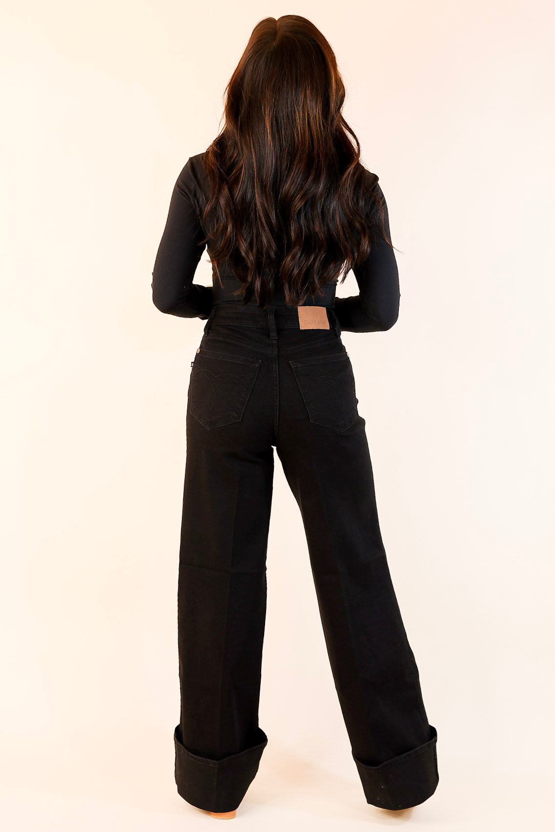 Judy Blue | Retro Roll-Up High Waisted Wide Leg Jean with a Cuff in Black