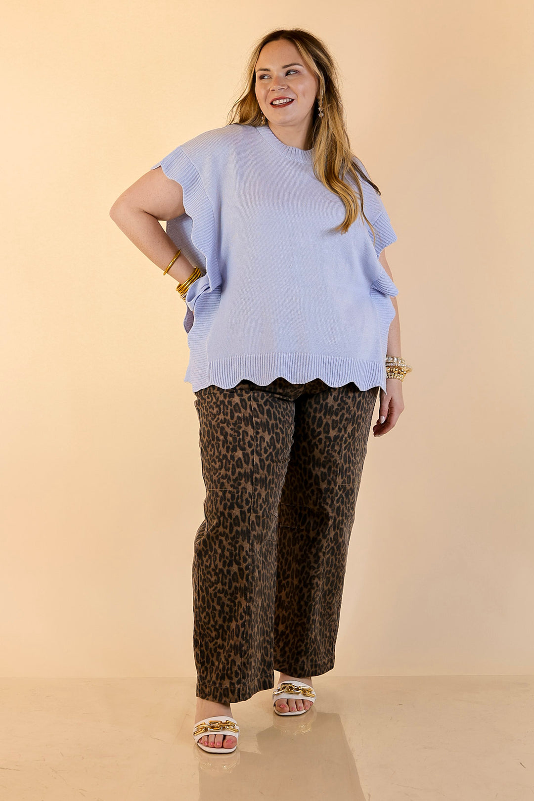 Mud Pie | Sweet Simplicity Scalloped Edge Side Tie Knit One Sized Poncho Sweater in Blue