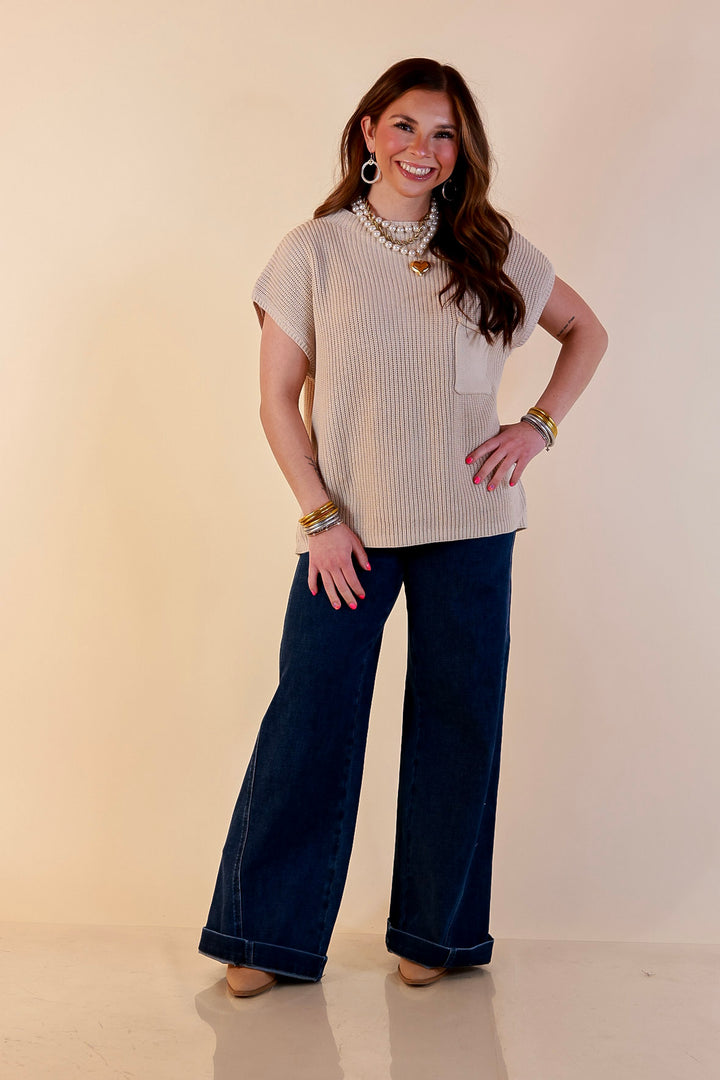 Repeat Ready Cap Sleeve Sweater with Front Pocket in Natural Beige