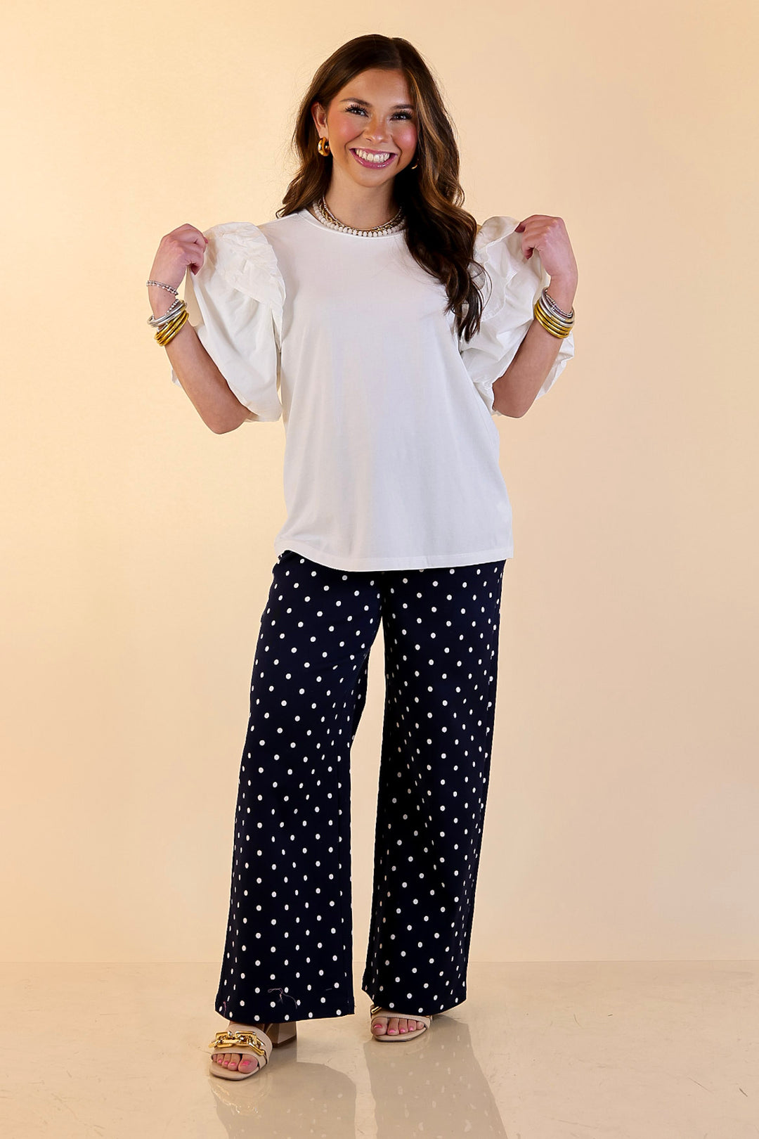Mud Pie | Standout Style Ruffle Puff Sleeve Knit Top in White
