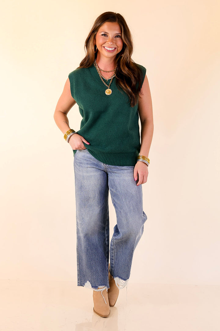Vested Interest Knit V Neck Sweater Vest in Hunter Green