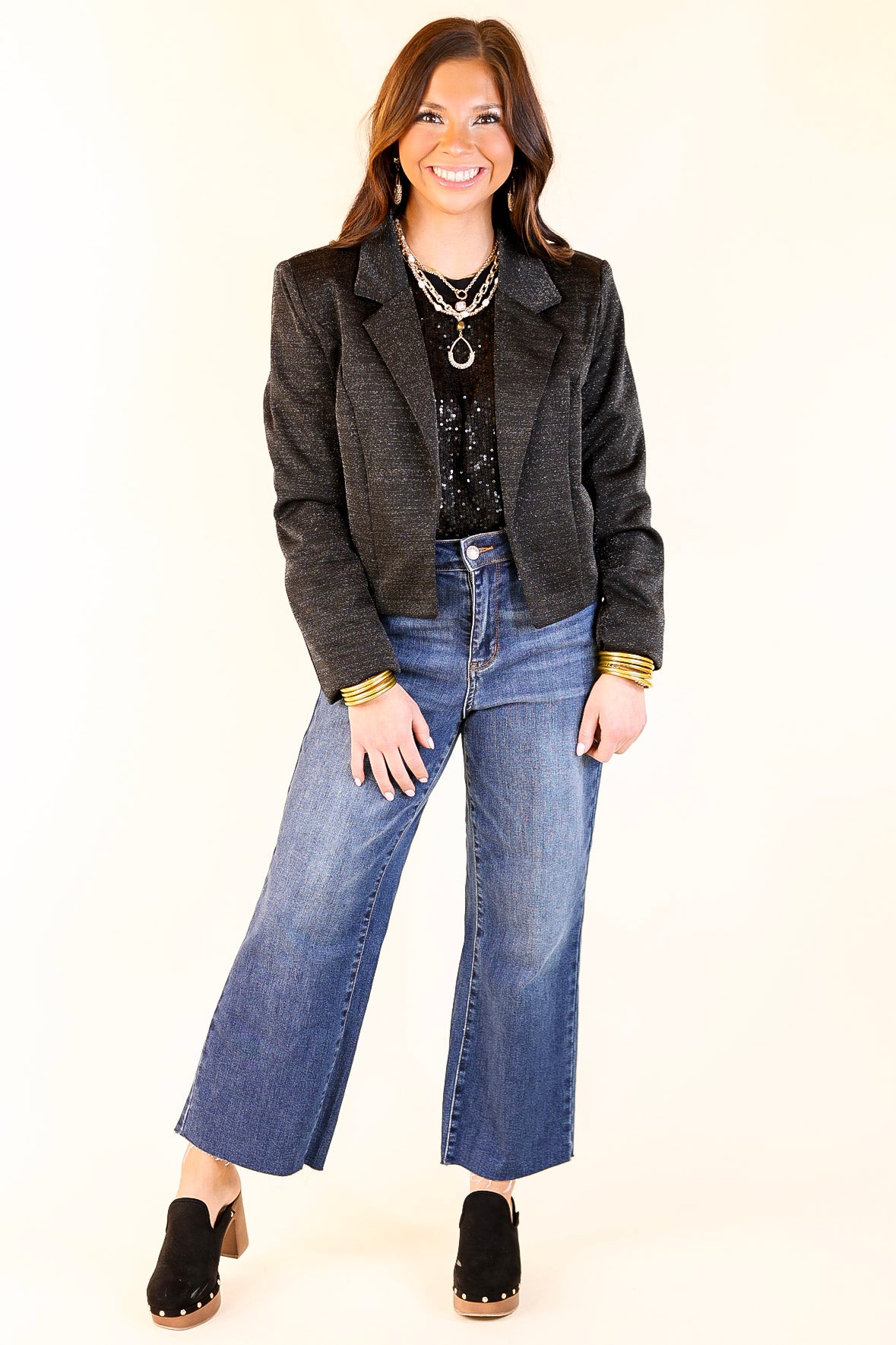 Encore Please Sparkle Cropped Blazer in Black