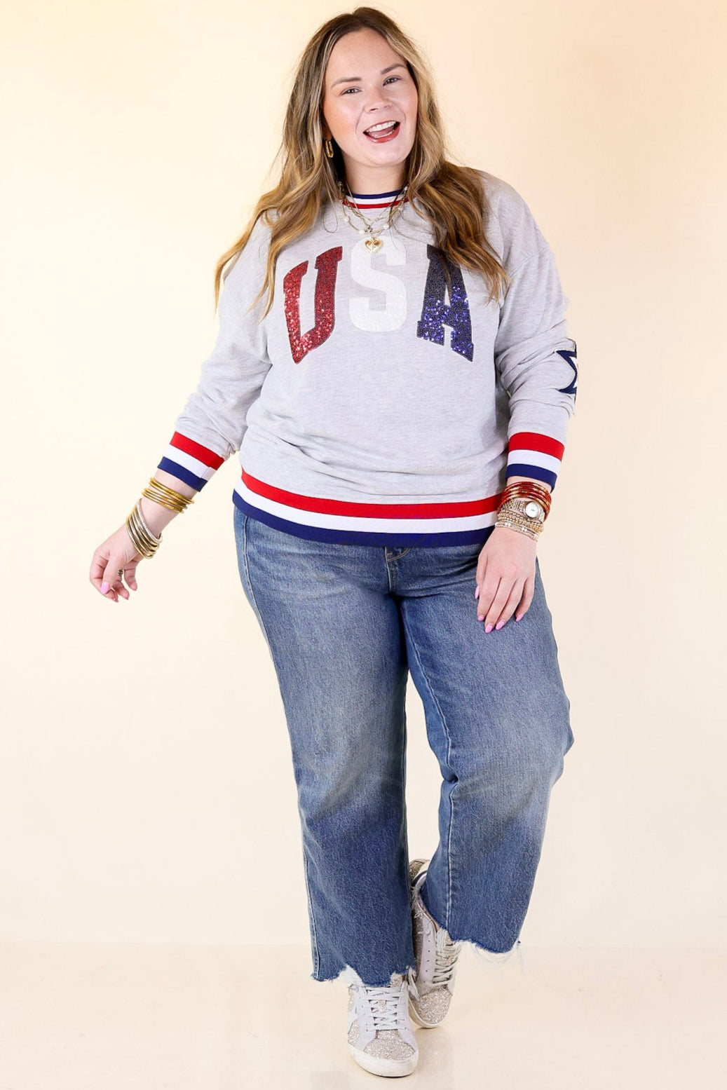 Simply Southern | All-American Sparkle USA Crew Neck Graphic Sweatshirt in Gray