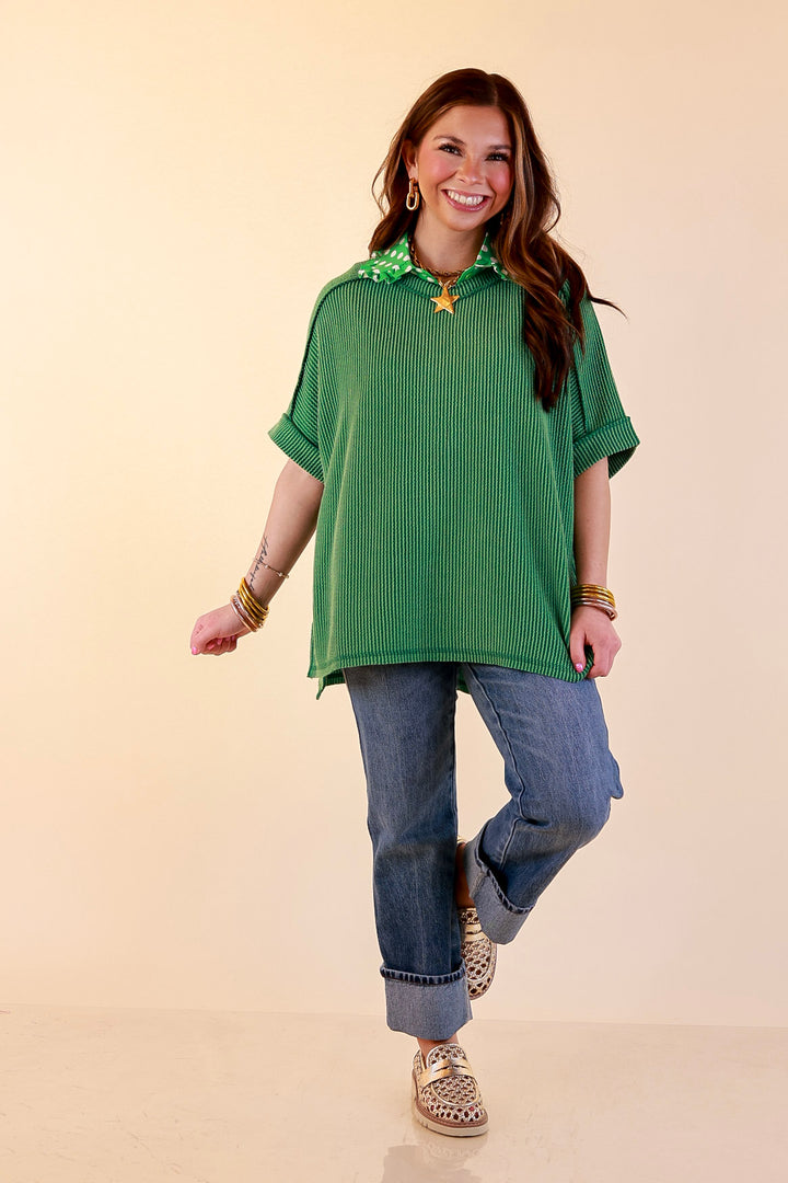 Daily Perfection Scoop Neck Short Sleeve Ribbed Top in Green