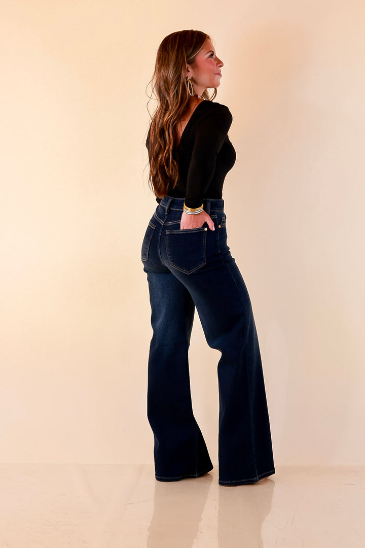 Judy Blue | Lasting Impression Lux Retro Wide Leg Jeans in Dark Twilight Blue Wash