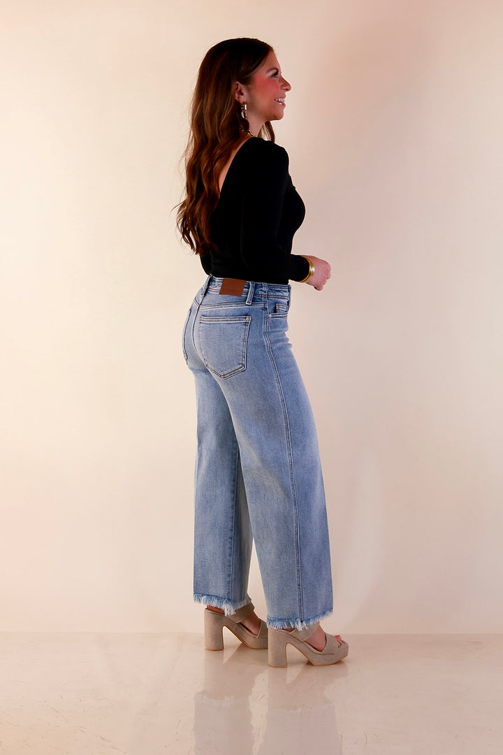 Judy Blue | Lighten the Mood Release Hem Cropped Wide Leg Jeans in Light Wash