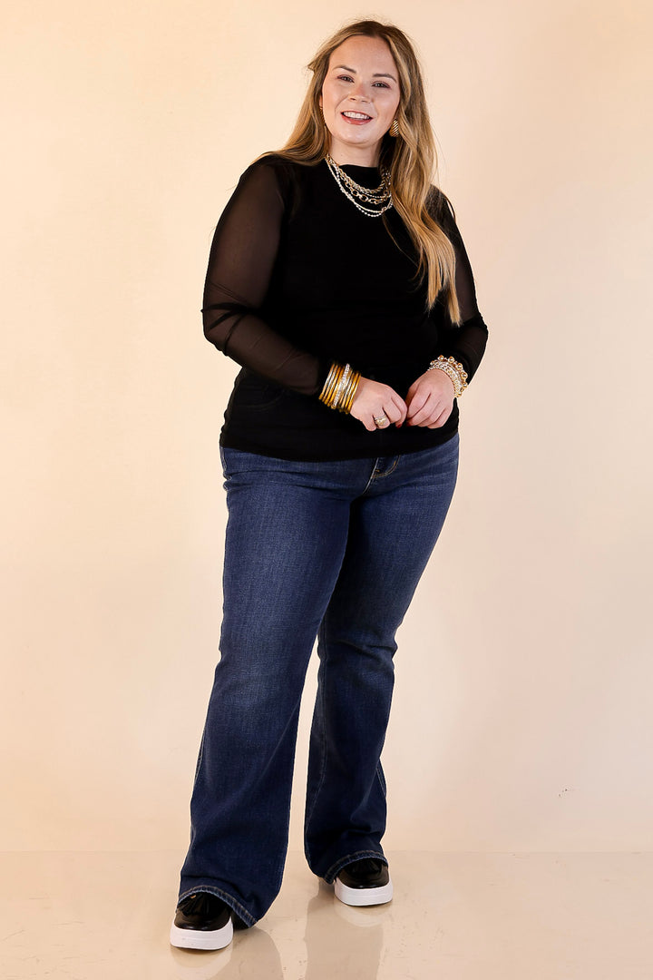 Sheer Confidence Solid Mesh Long Sleeve Top in Black