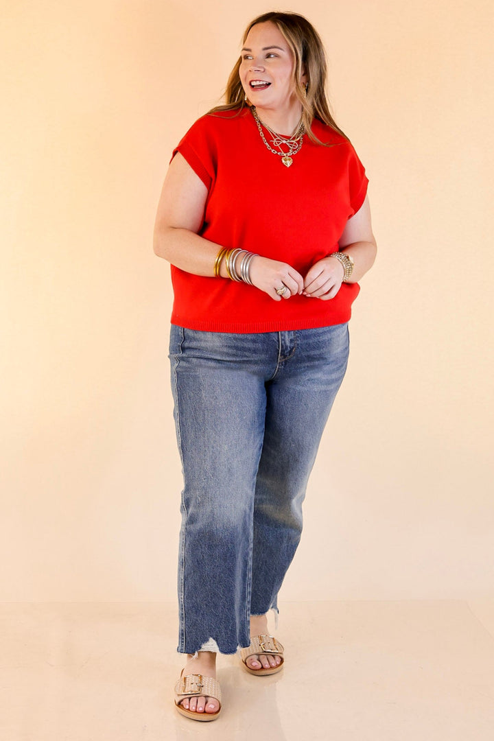 Effortlessly Yours Short Sleeve Oversized Sweater in Red