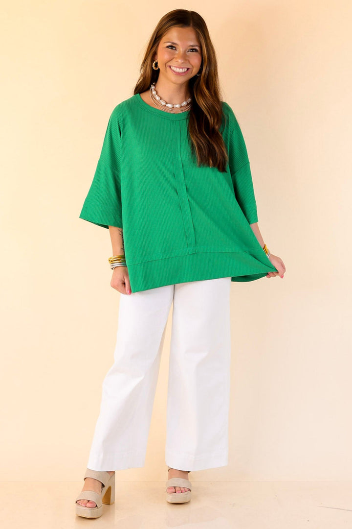 Subtle Spark Crew Neck Short Sleeve Shirt with Seam Detailing in Green