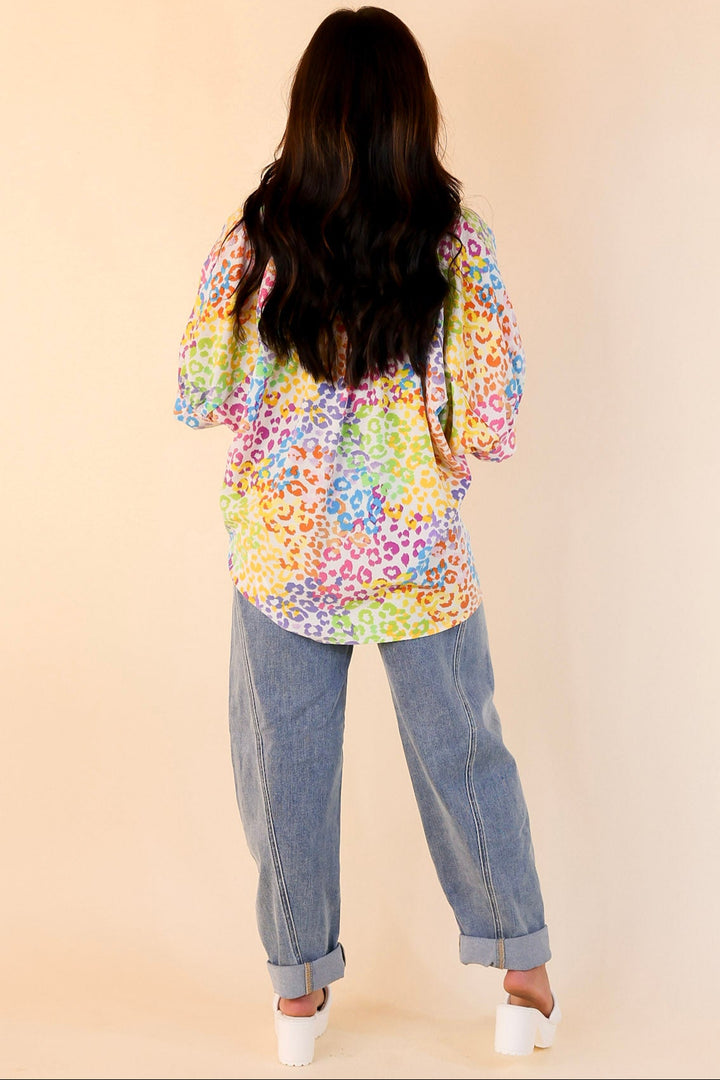 Vibrant Vision Multi-Color Collared Cheetah Print Top
