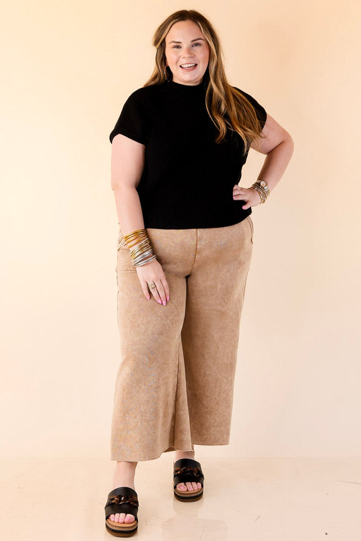 Cozy Girl Cropped Acid Washed Drawstring Pant in Caramel Brown