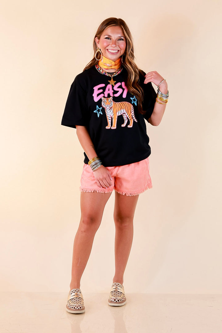 Wild Intentions "Easy" Tiger Print Short Sleeve Graphic Tee in Black
