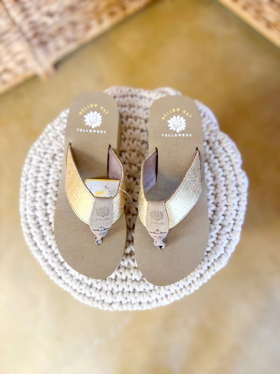 Yellow Box | Layla Platform Comfort Flip Flops in Gold