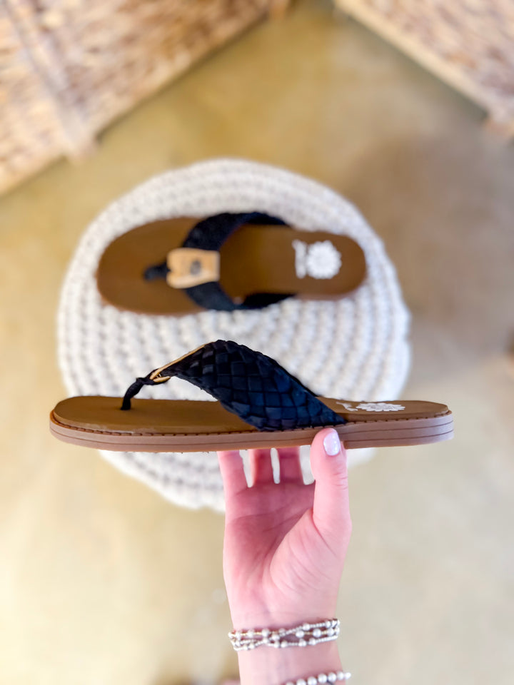 Yellow Box | Irving Woven Comfort Flip Flops in Black