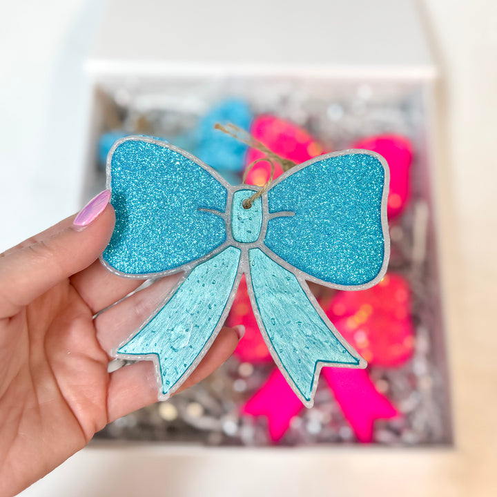 Turquoise Temptress Glittery Bow Freshie in Various Scents