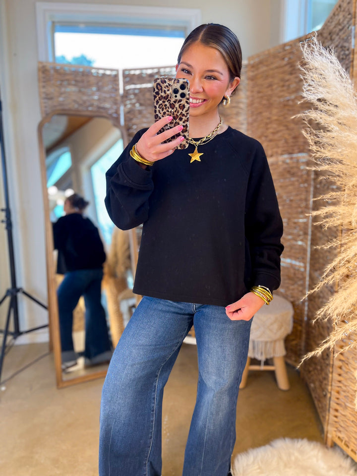 Relaxed and Refined Cropped Luxe Sweatshirt in Black, Kelly Green, and Forest Green