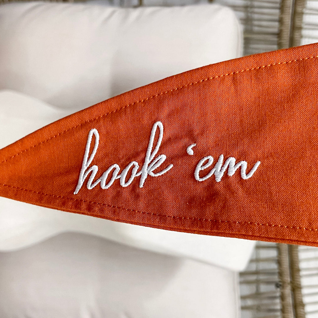 Hook'Em Embroidered Ascot Scarf in Orange