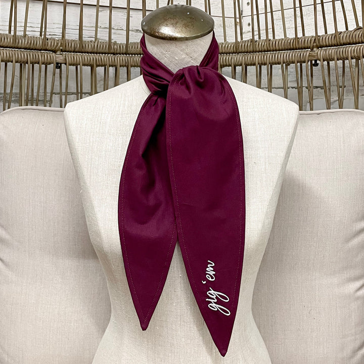 Gig'Em Embroidered Ascot Scarf in Maroon