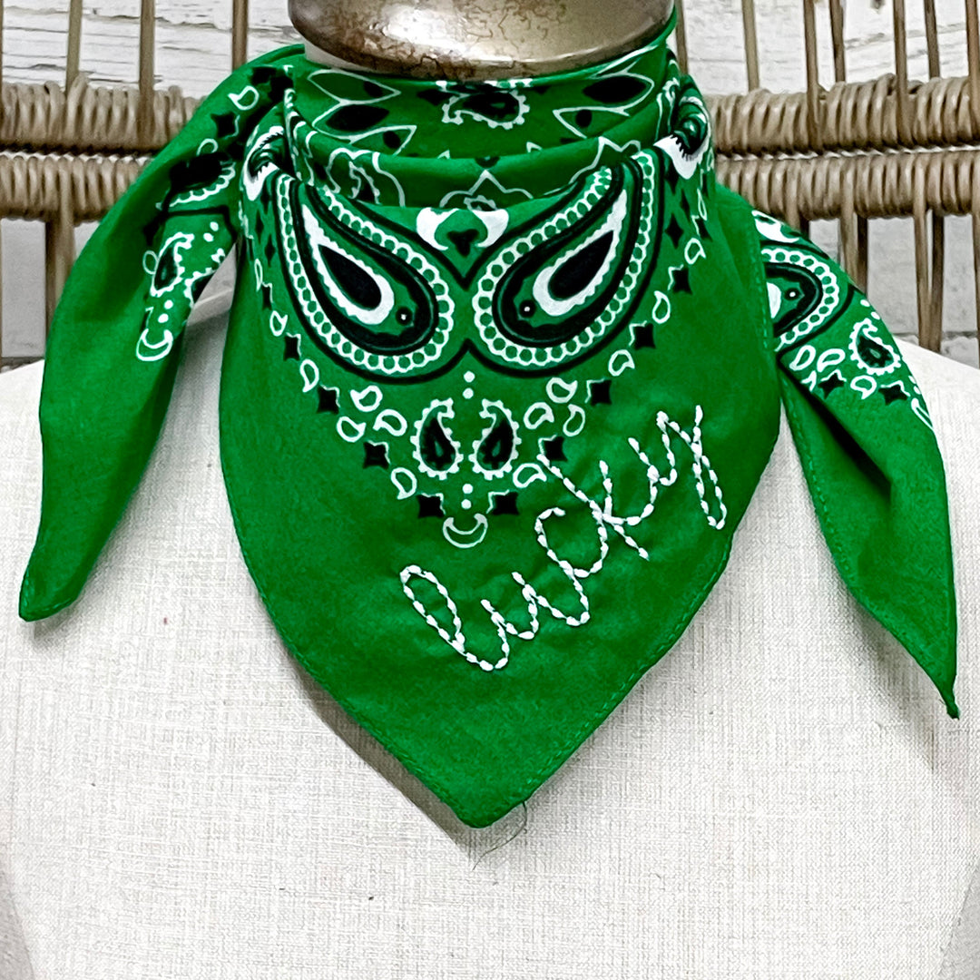 Lucky Embroidered Bandana in Green