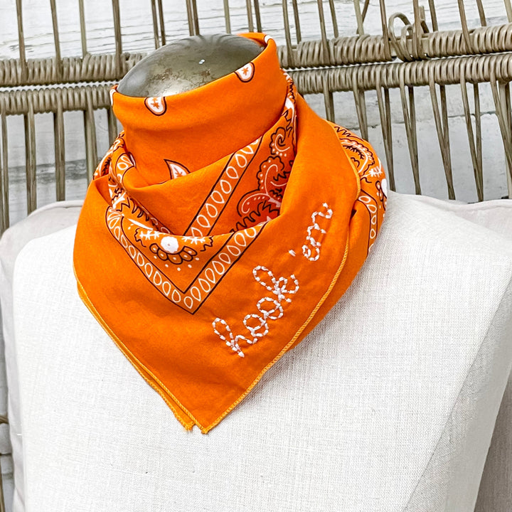 Hook'Em Embroidered Bandana in Orange