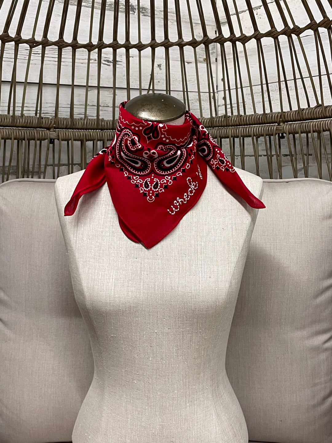 Wreck'Em Embroidered Bandana in Red