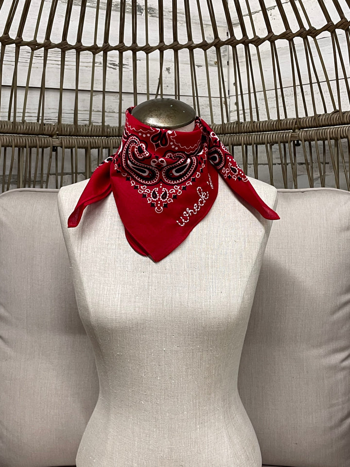 Wreck'Em Embroidered Bandana in Red