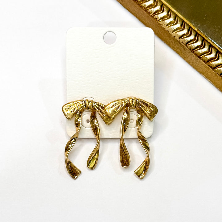 Ribbons and Bows Gold Tone Earrings