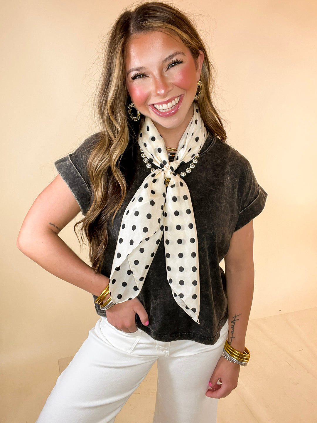 Easy Chic Mineral Washed Short Sleeve Cropped Tee in Ash Black