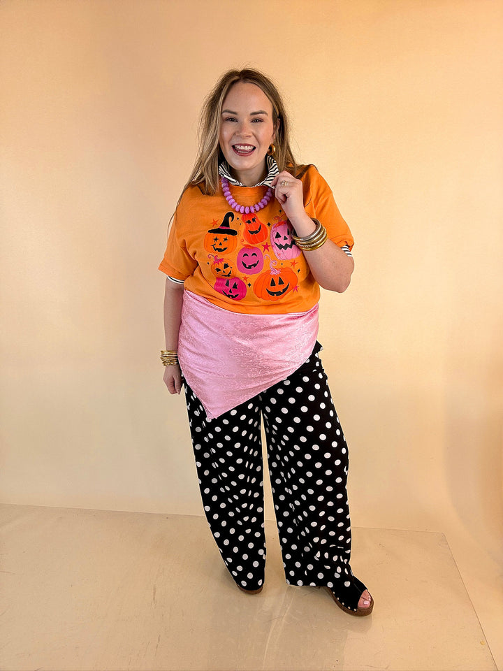 Up to No Gourd Pink &amp; Orange Jack-O’-Lantern Halloween Graphic Tee in Orange