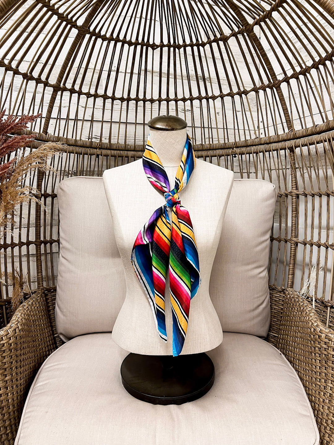 Wyoming Traders | Stripe Southwest Silk Wild Rag Scarf in Yellow Mix