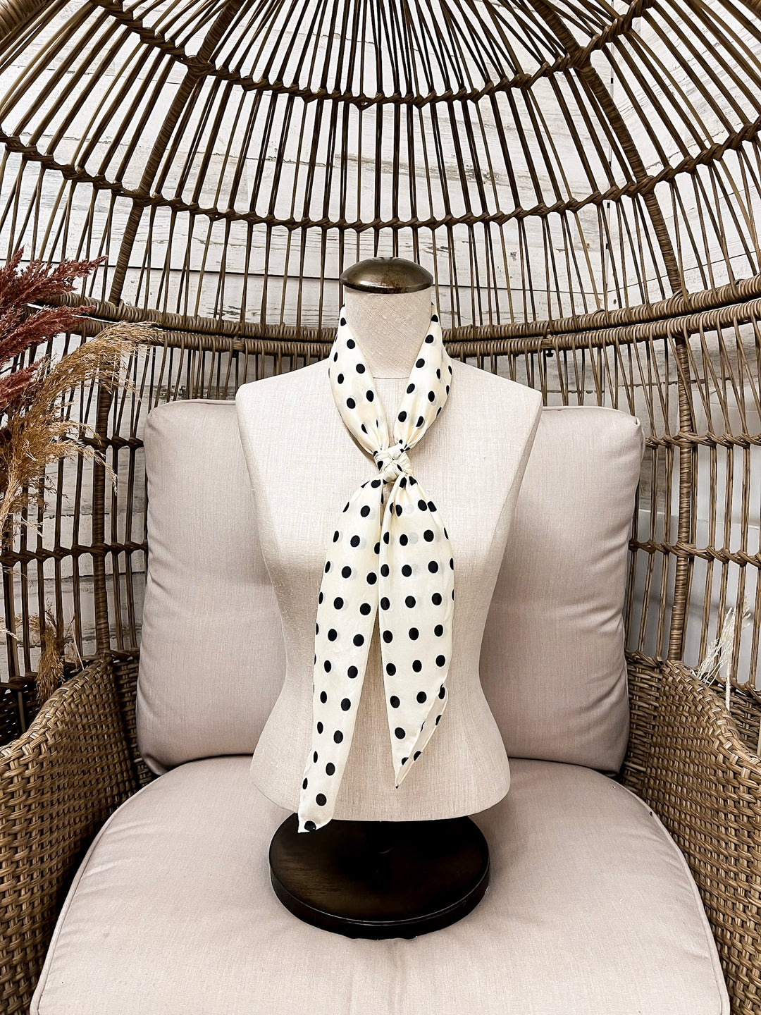 Wyoming Traders | Cowboy Polka Dot Silk Wild Rag Scarf in Ivory