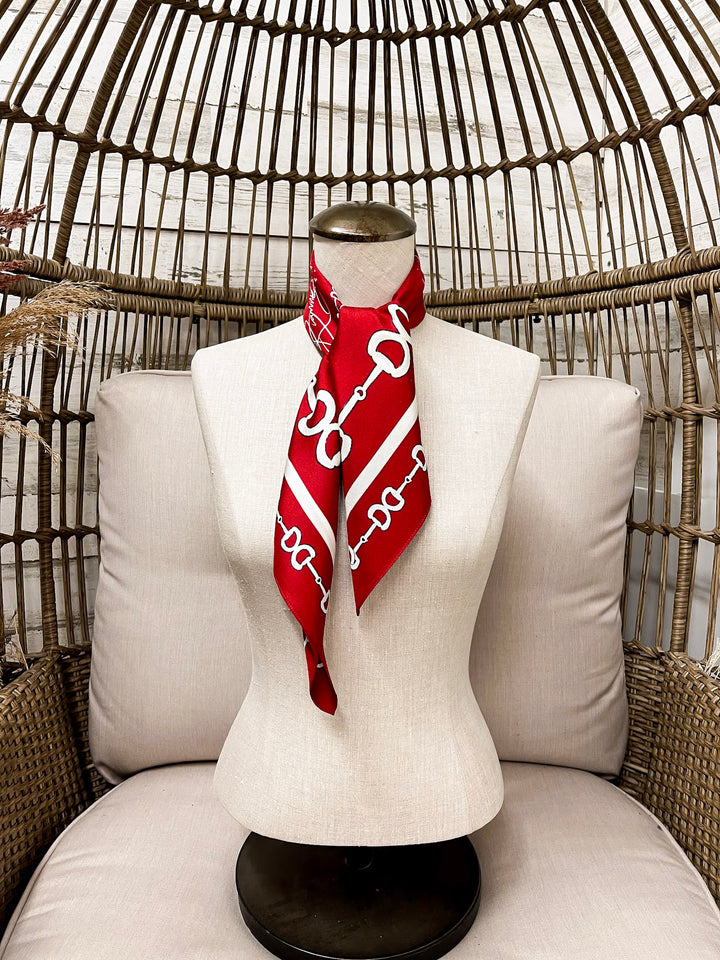 KB's Canvas | In Good Reins Horse Bit Print Scarf in Maroon and White