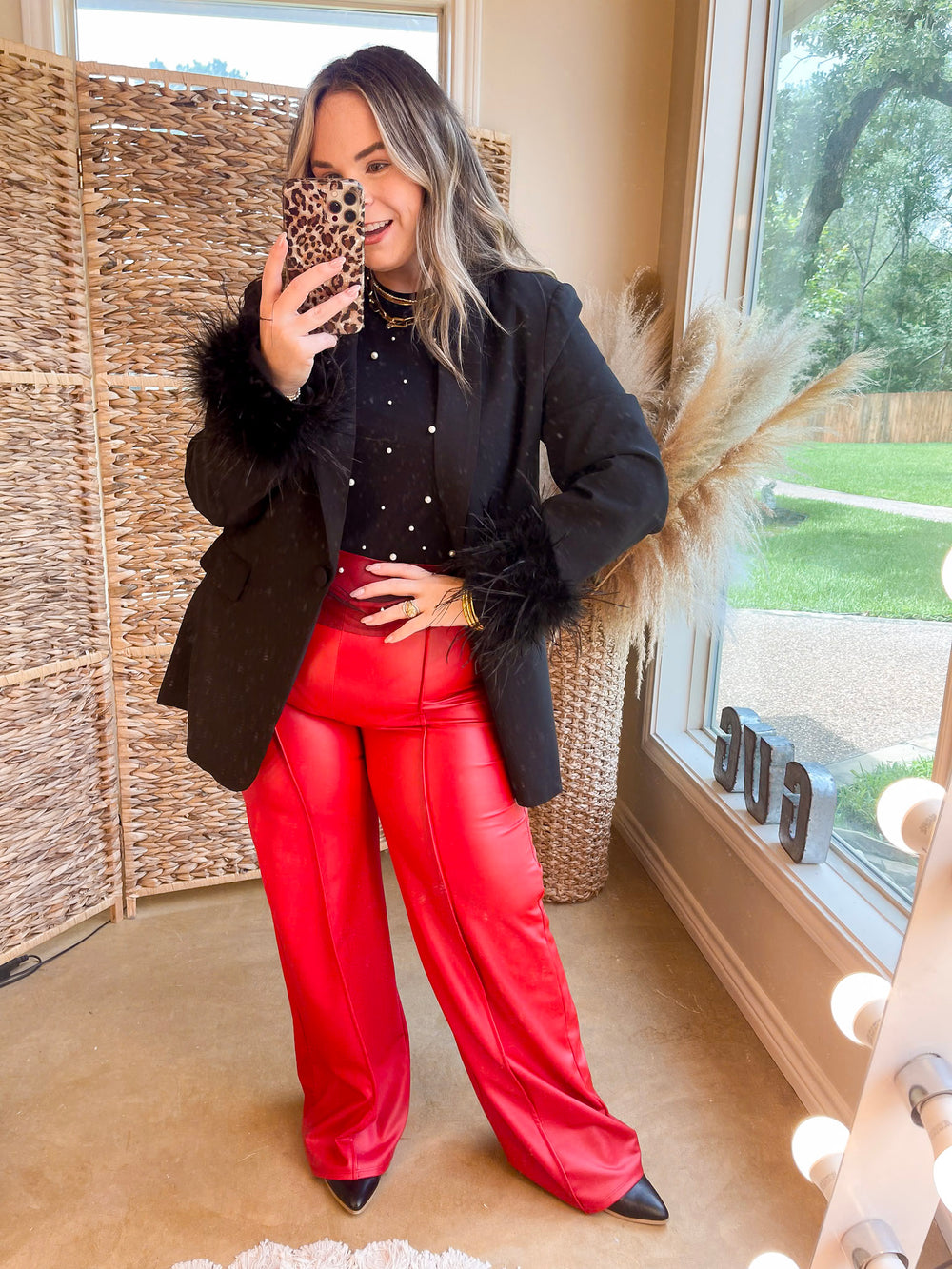 BuddyLove | Elle Feather Trim Blazer in Obsidian (Black) - Giddy Up Glamour Boutique