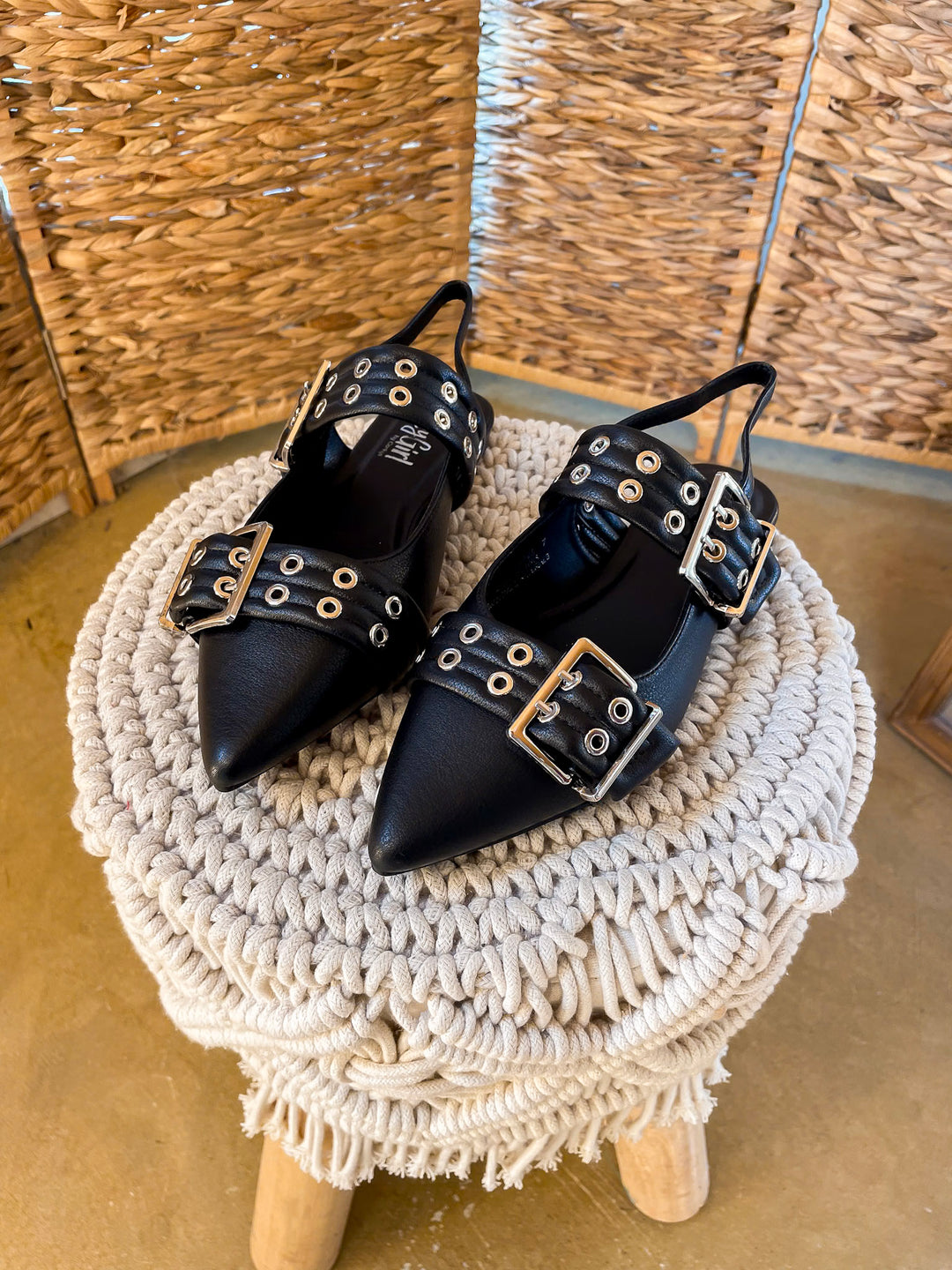 Corky's | On the Prowl Pointed Toe Buckle Slingback Mule Flat Sandal in Black