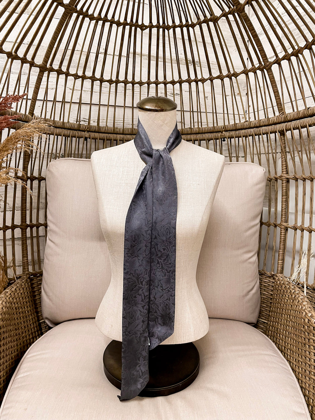 Wyoming Traders | Jacquard Print Silk Twilly Scarf in Charcoal Grey