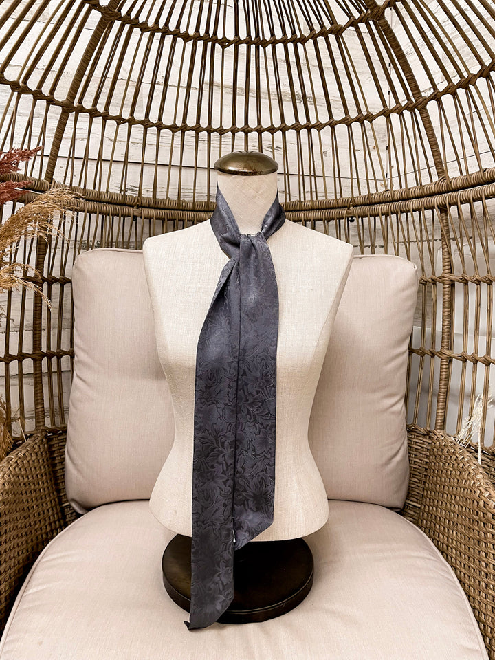 Wyoming Traders | Jacquard Print Silk Twilly Scarf in Charcoal Grey