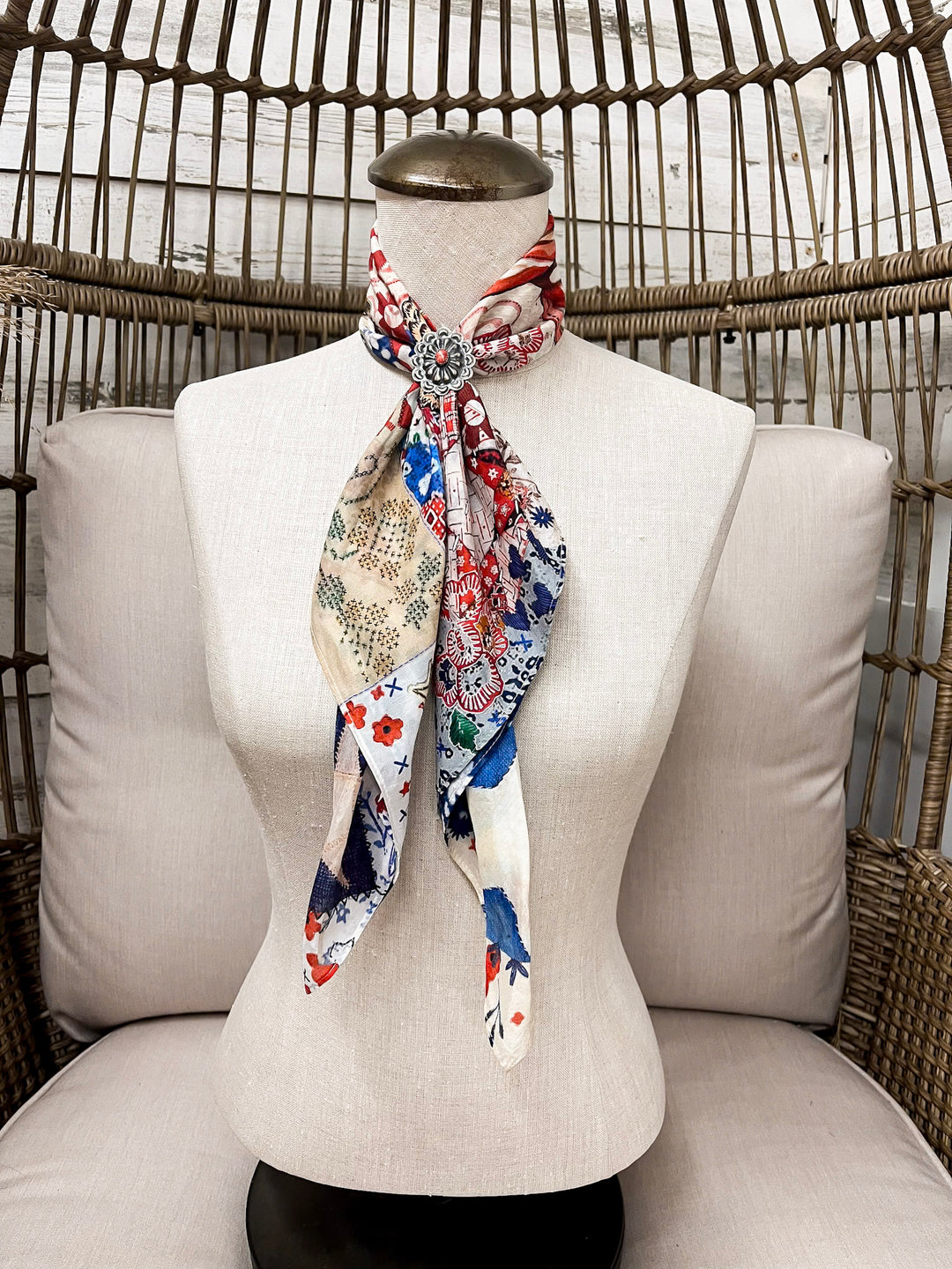 XOXO Art & Co | 1776 Shorty Wild Rag Scarf in Ivory, Red and Blue