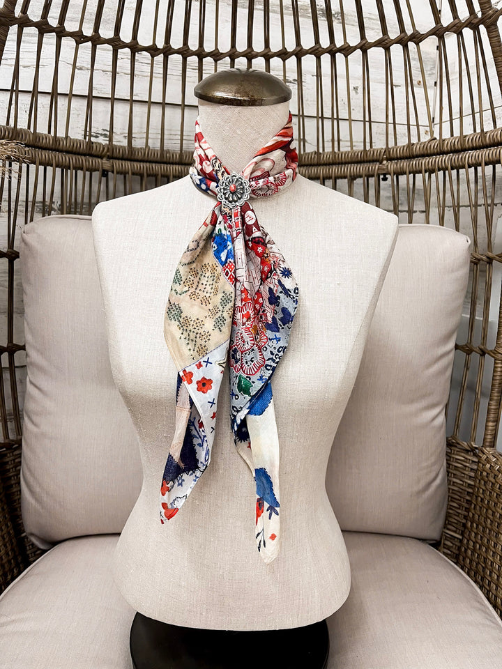 XOXO Art & Co | 1776 Shorty Wild Rag Scarf in Ivory, Red and Blue