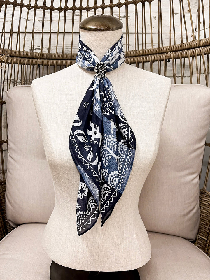 XOXO Art & Co | Woven Coverlet Shorty Wild Rag Scarf in Navy Blue