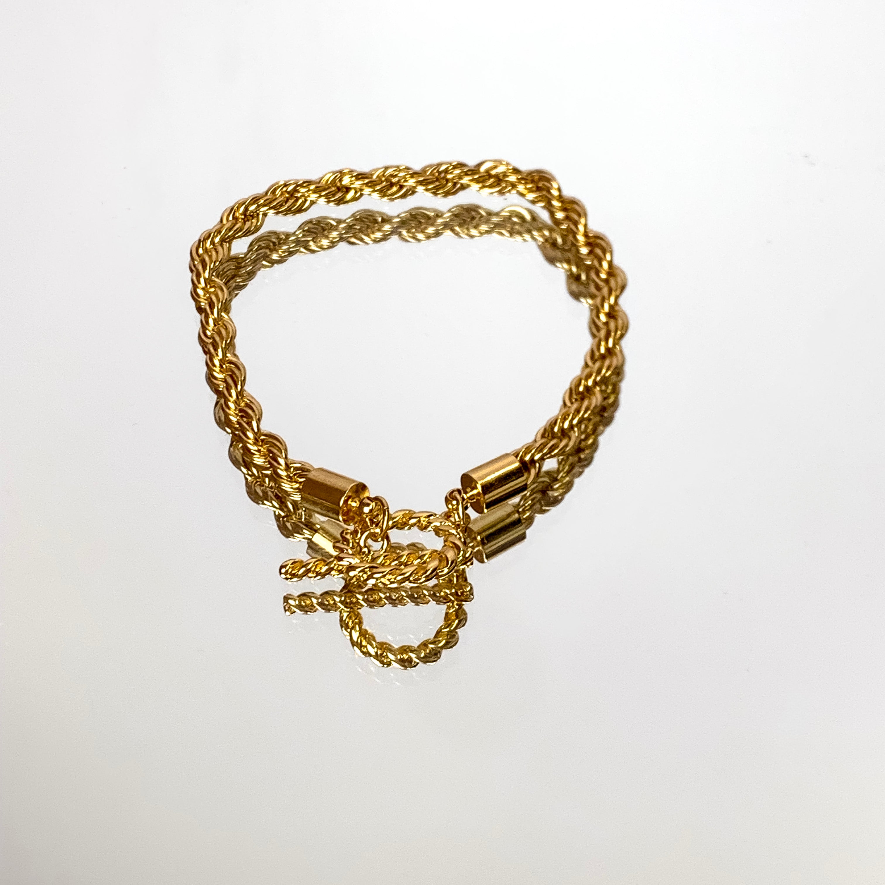 Gold Tone Rope Chain Toggle Bracelet - Giddy Up Glamour Boutique