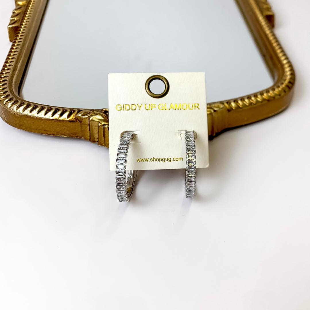 Medium CZ Hoop Earrings in Silver - Giddy Up Glamour Boutique
